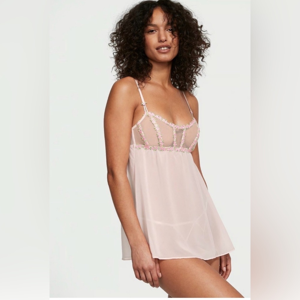 Victoria's Secret Very Sexy Rosebud Embroidery Unlined Corset Babydoll  Chemise